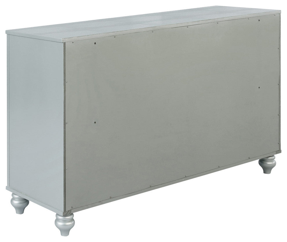 Glam 6 Drawers Dresser with Mirror Accent, Silver