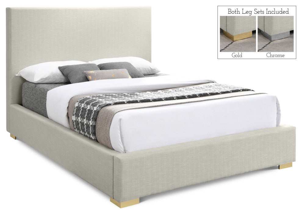 Crosby Linen Upholstered Bed, Beige, Queen