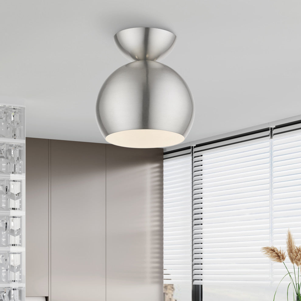 Stockton 1 Light Brushed Nickel Globe Semi-Flush