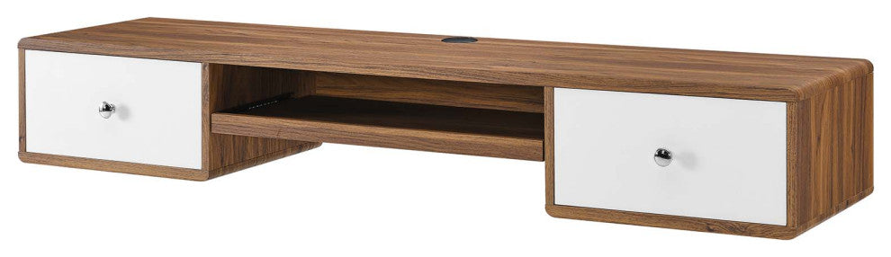 Computer Work Desk, White Walnut, Wood, Modern, Mid Century Home Office