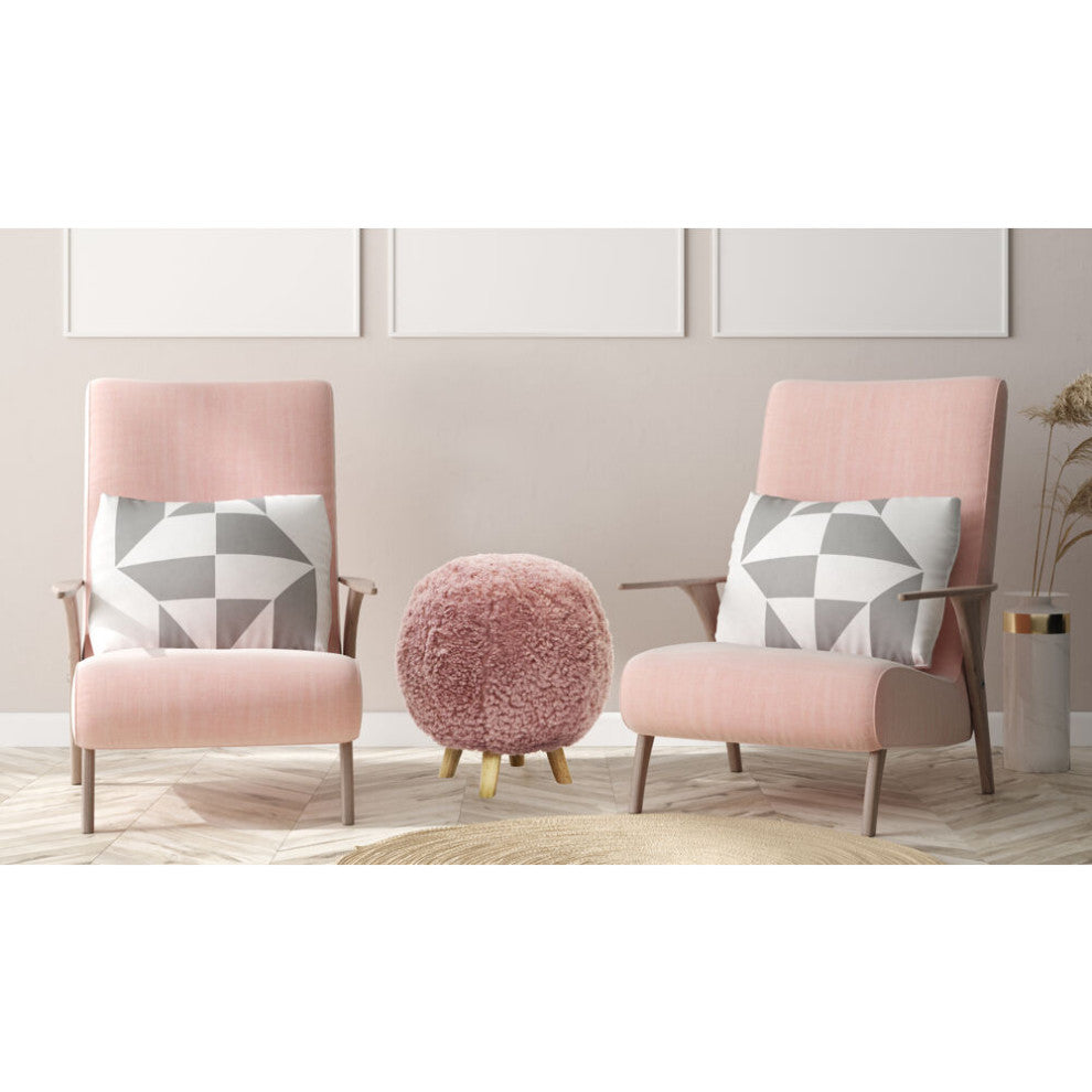 19" Seat Height Plush Pouf Ottoman, Pink With 4 Spindle Legs Furniture