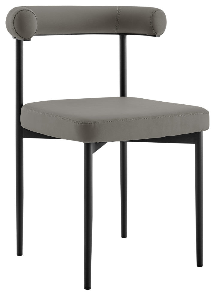 Shannon Matte Black Iron and Light Gray Faux Leather Dining Chair, Set of 2