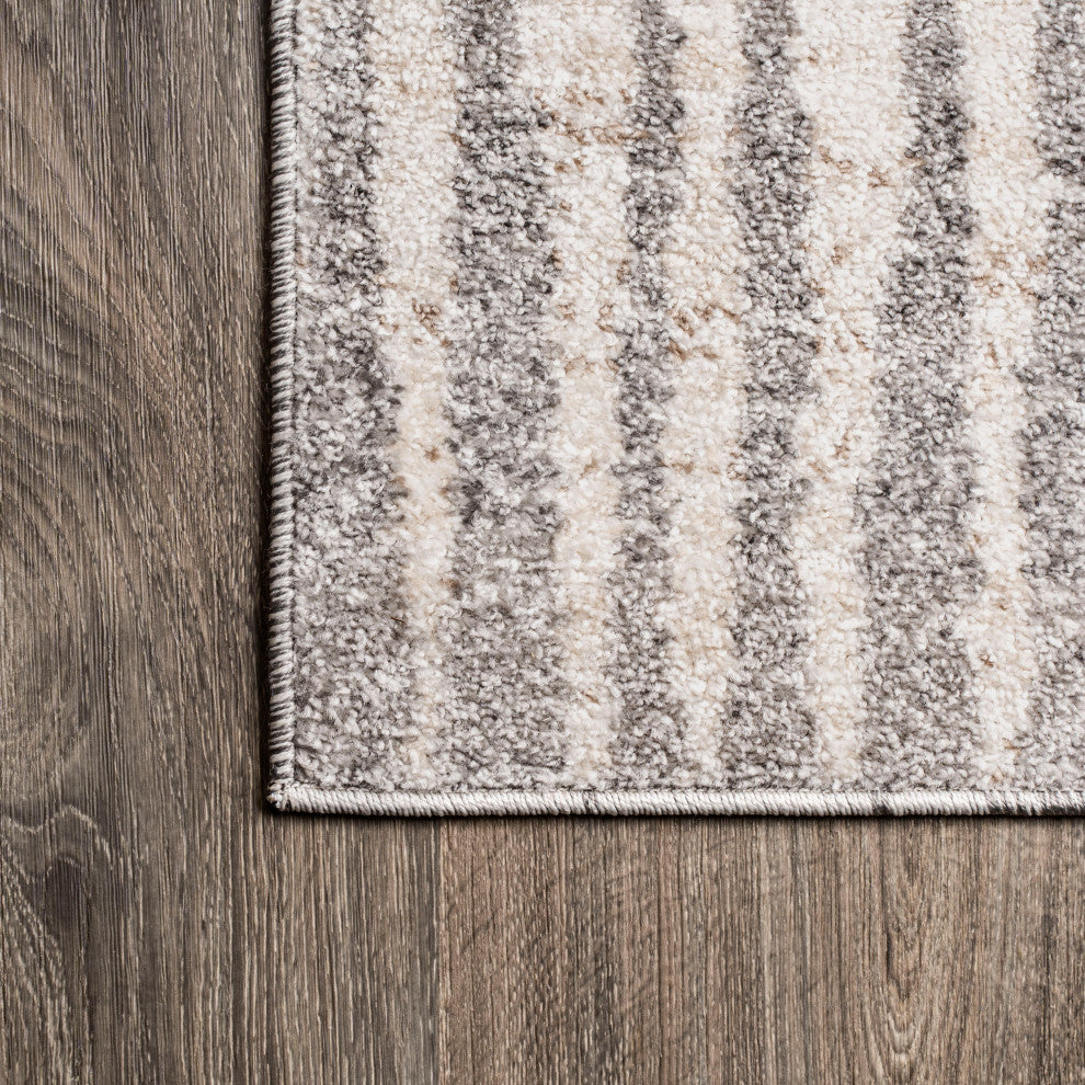 Skoura Modern Bold Stripe Beige/Dark Gray 3 ft. x 5 ft. Area Rug