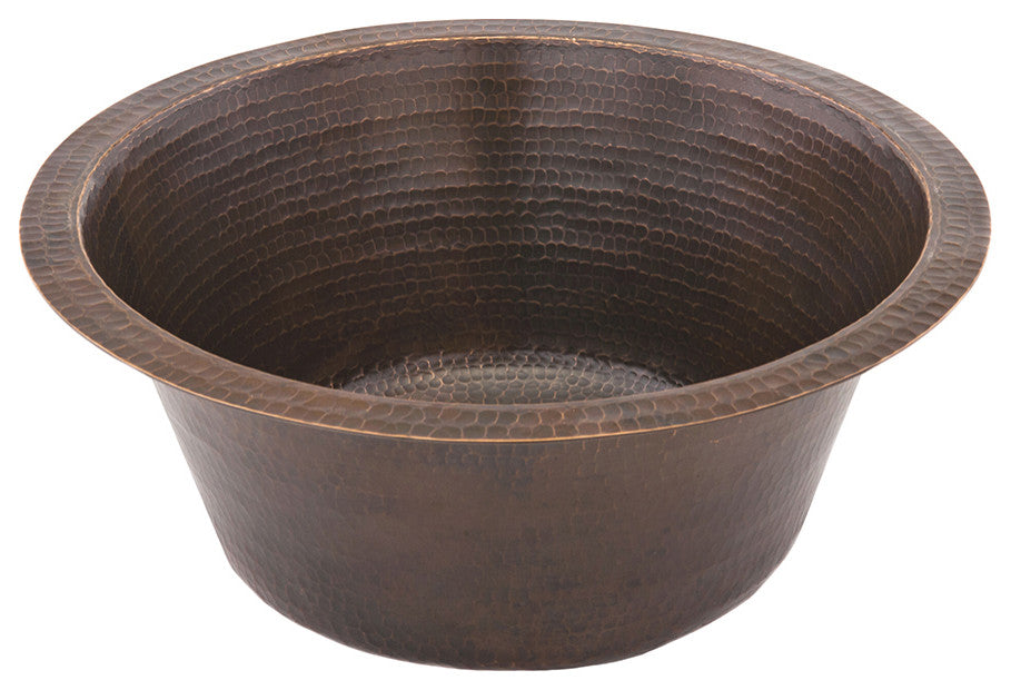 16" Round Hammered Copper Bar Sink With 2" Drain Size, 3.5"