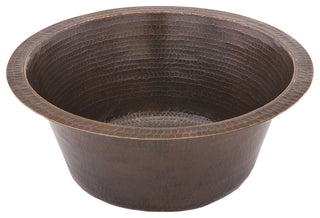 16" Round Hammered Copper Bar Sink With 2" Drain Size, 3.5"