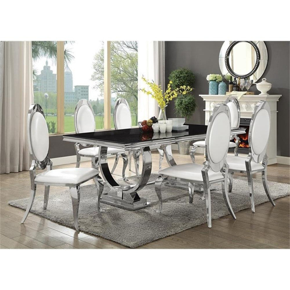 Pemberly Row 18.5" Faux Leather Side Chair in Cream and Chrome