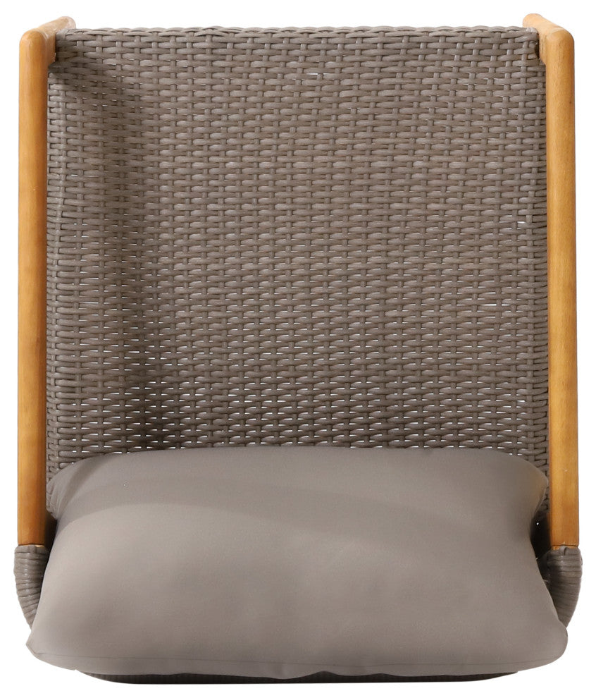Breck Outdoor Acacia Wood and Wicker Club Chairs with Cushion, Set of 2