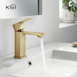 KIBI Mirage Single Handle Bathroom Faucet, Brush Gold, with Drain