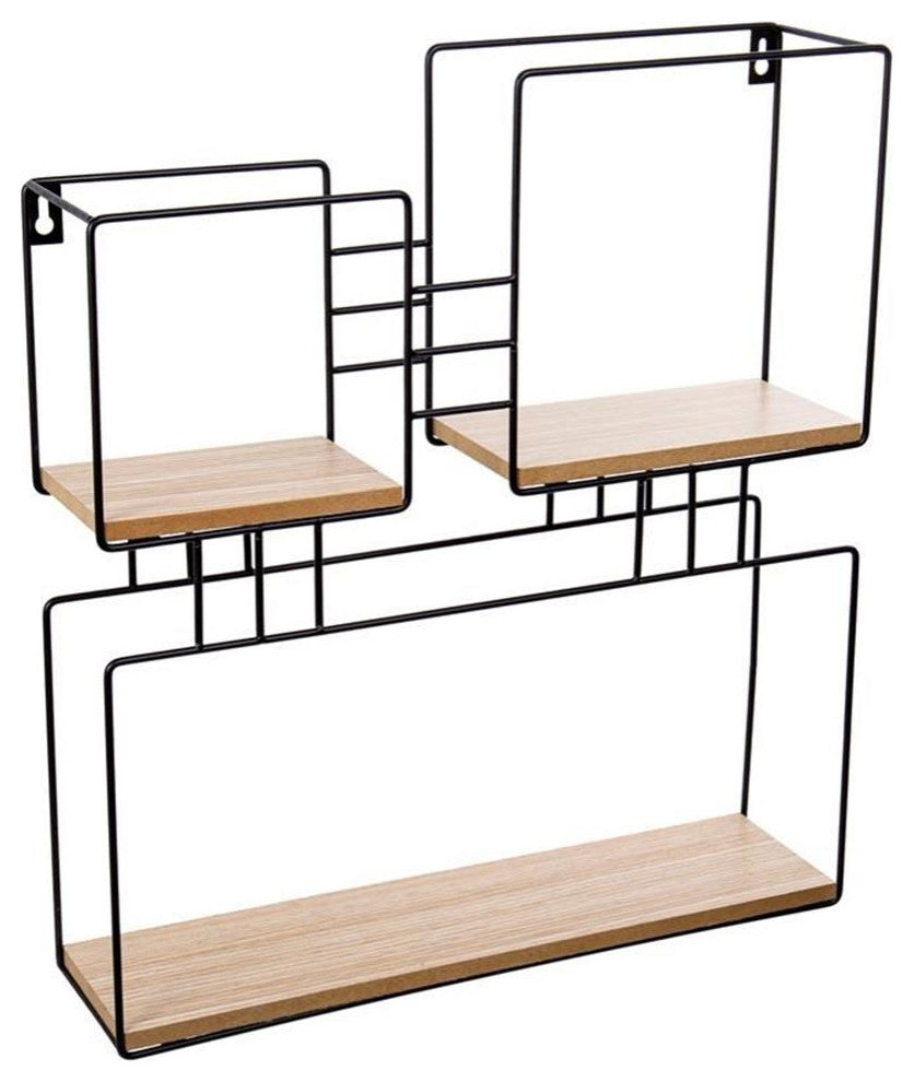 Truu Design Antonucci Decorative Square Metal Frame and Wood Wall Shelf