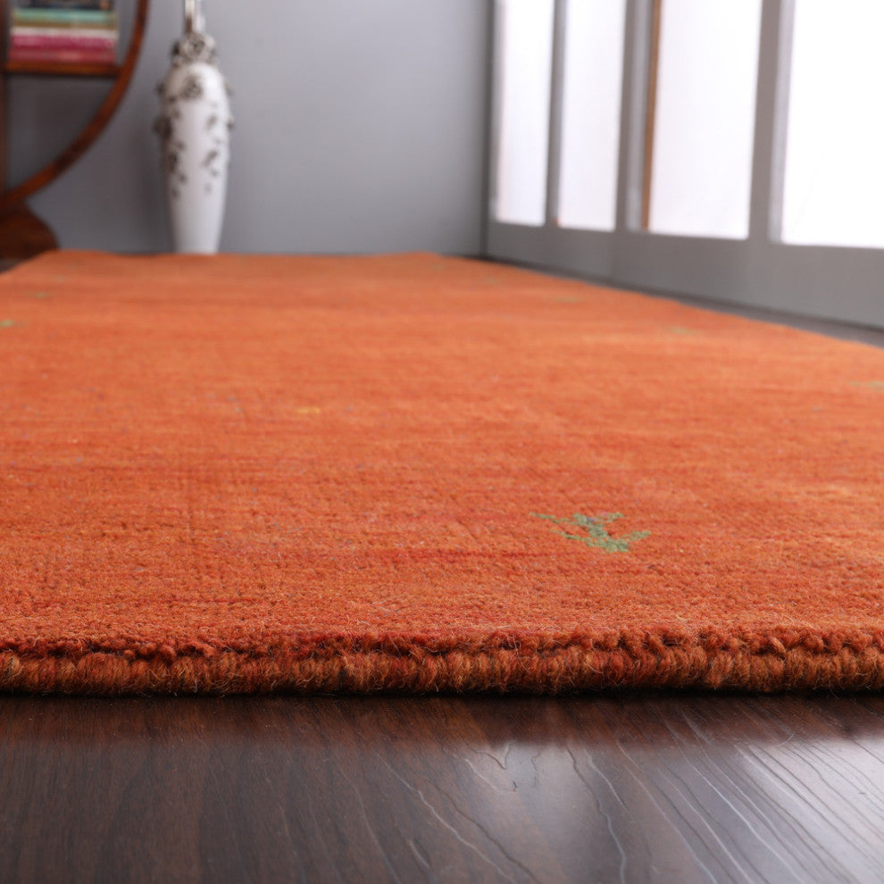 HAND KNOTTED LOOM WOOL ECO-FRIENDLY AREA RUGS - Runner, Orange, Contemporary