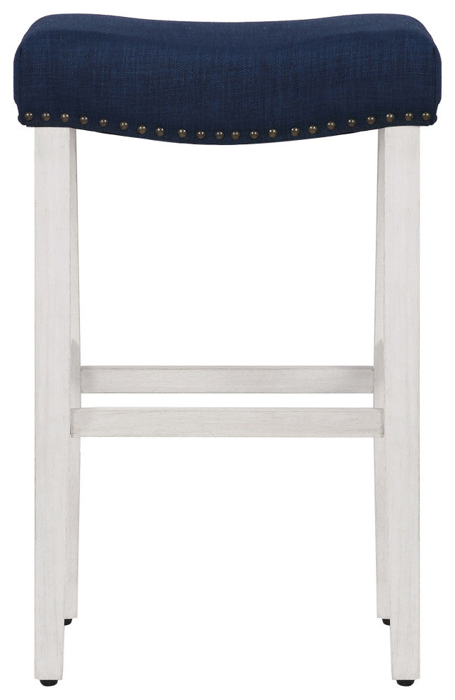 WestinTrends 2PC 29" Upholstered Saddle Seat Bar Height Stool Set, Accent Chair, Navy Blue