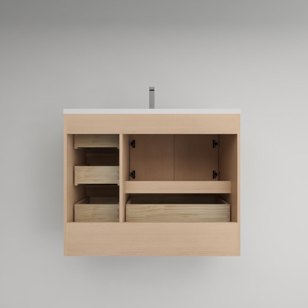 Victoria 42" Solid Wood Bath Vanity, Overhead Cabinet, Red Oak