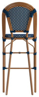 Set of 2 Stackable Indoor/Outdoor French Bistro 30" High Bar Stools, Navy & White/Natural Frame