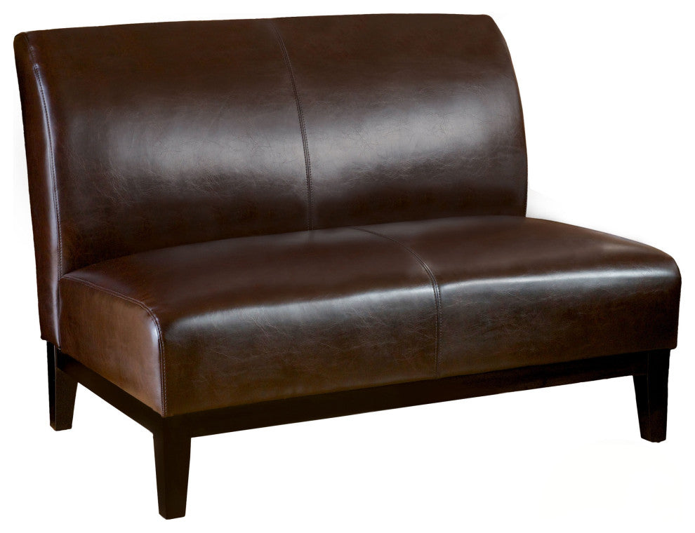 Nathan Contemporary Bonded Leather Upholstered Loveseat, Brown