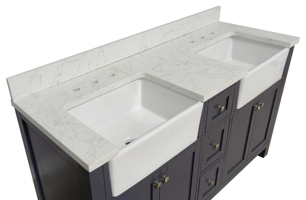 Yorkshire 60" Bathroom Vanity, Marine Gray, Engineered Marble, Double