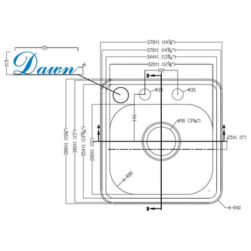 Dawn Top Mount Single Bowl Bar Sink With 2 Holes