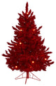 4' Red Flocked Fraser Fir Faux Xmas Tree W/Red Lights, Bulbs & Bendable Branches