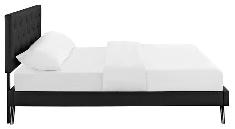Terisa Full Vinyl Platform Bed With Round Splayed Legs, Black