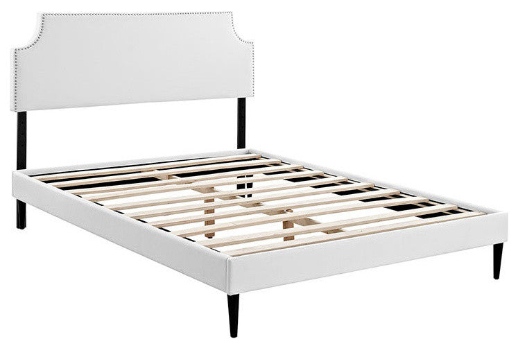 Modway Laura Full Vinyl Platform Bed With Round Tapered Legs, White