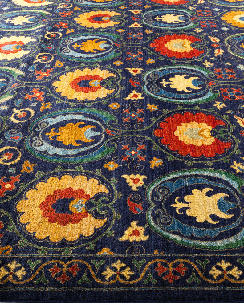 Suzani, One-of-a-Kind Hand-Knotted Area Rug Blue, 8'2"x15'1"