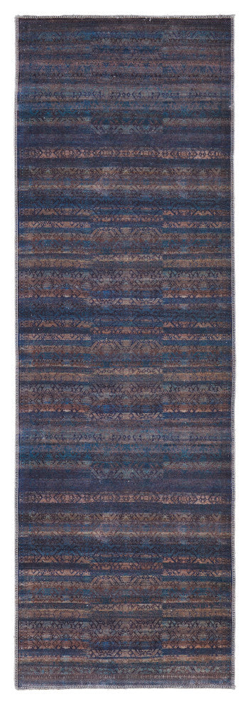 Weave & Wander Welch Oriental Machine Washable Blue/Green Rug, 2'7"x8' Runner