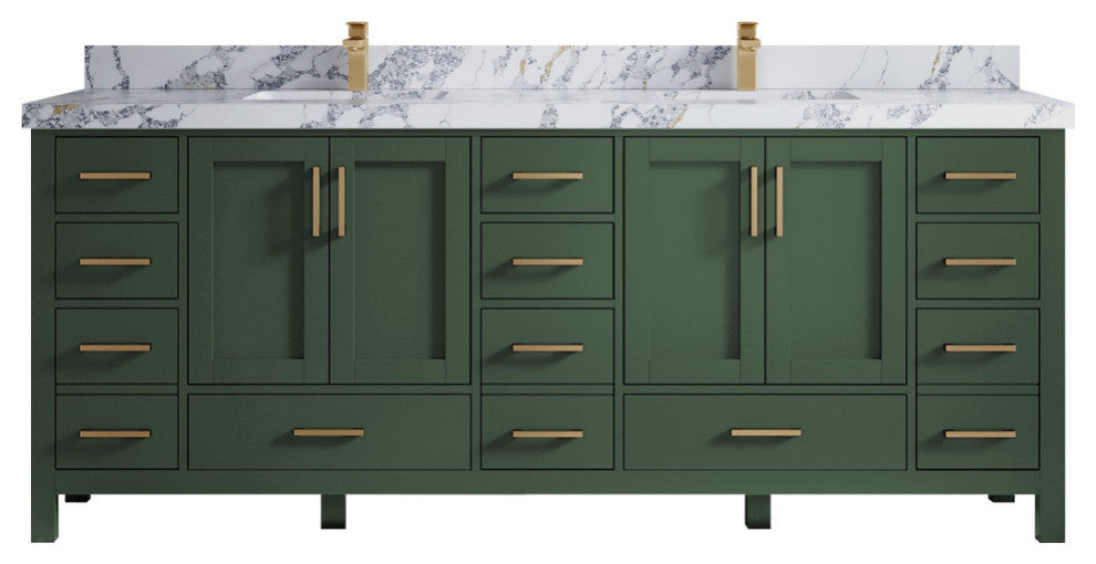 Malibu 84 Double Sink Bath Vanity in Lafayette Green 2" Calacatta Poanazzo