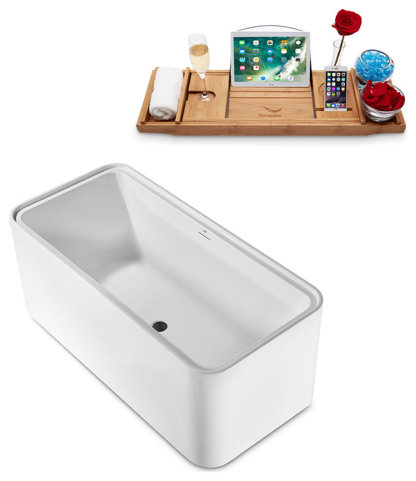 59" Streamline Freestanding Tub and Tray With Internal Drain