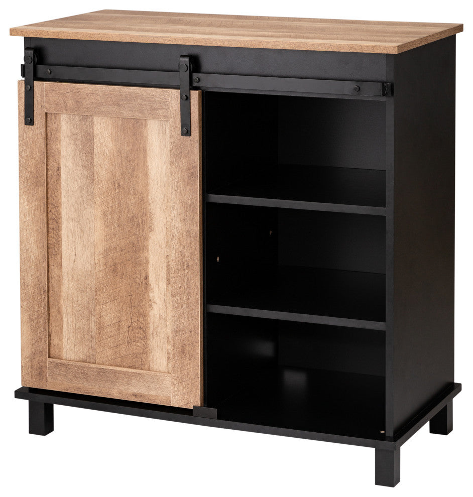 32.30" Modern Industrial Black Wine Sideboard With Natural Top and Sliding Door