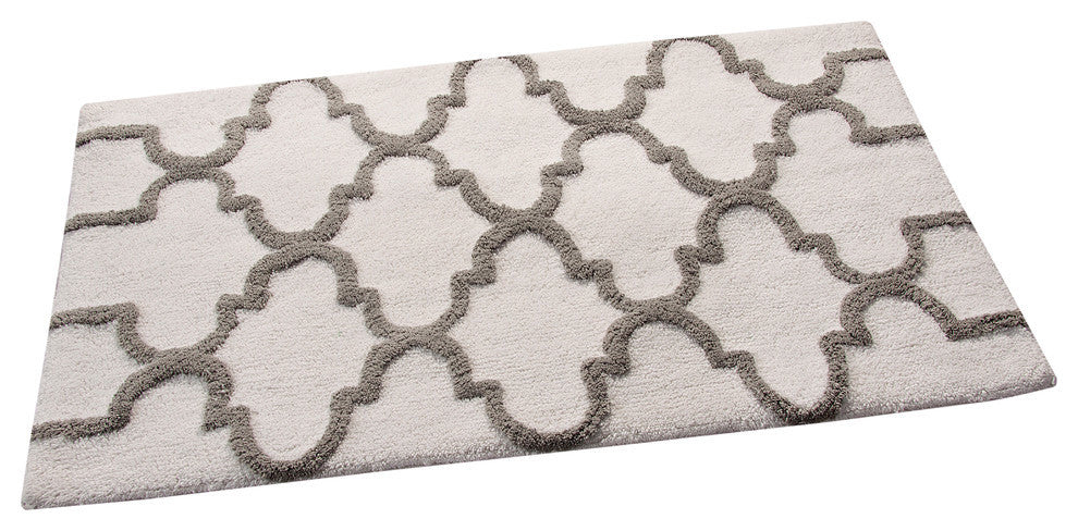 GSF 180 Geomatrics Cotton Bath Rug, 2-Piece Set, White, 24"x17"/34"x21"