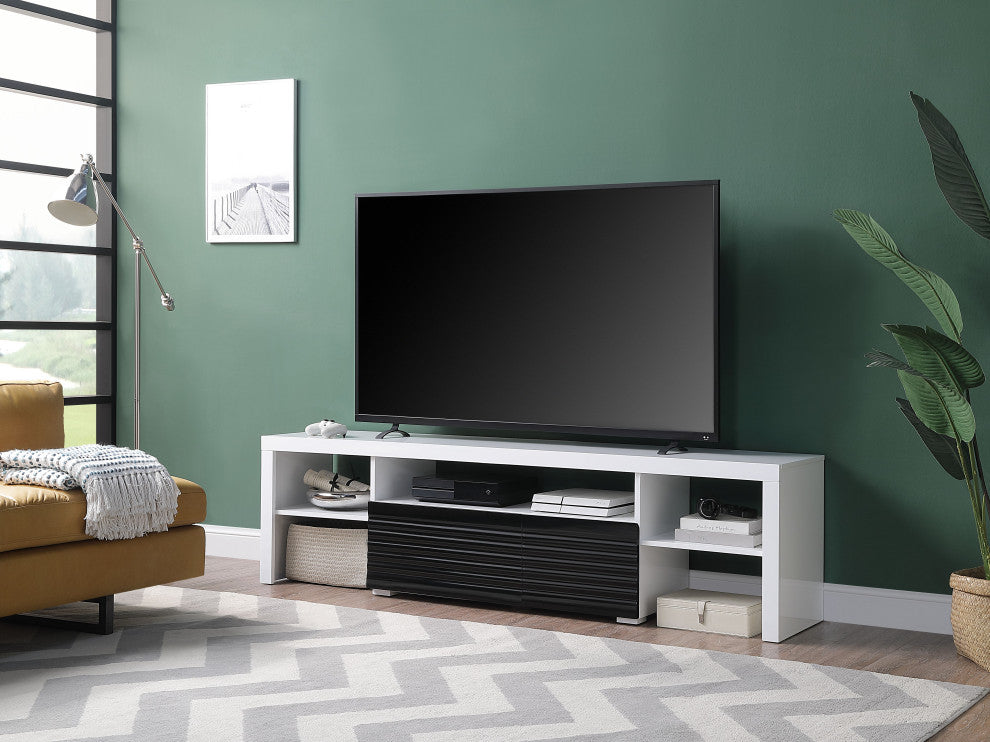 ACME Buck II TV Stand, White and Black High Gloss
