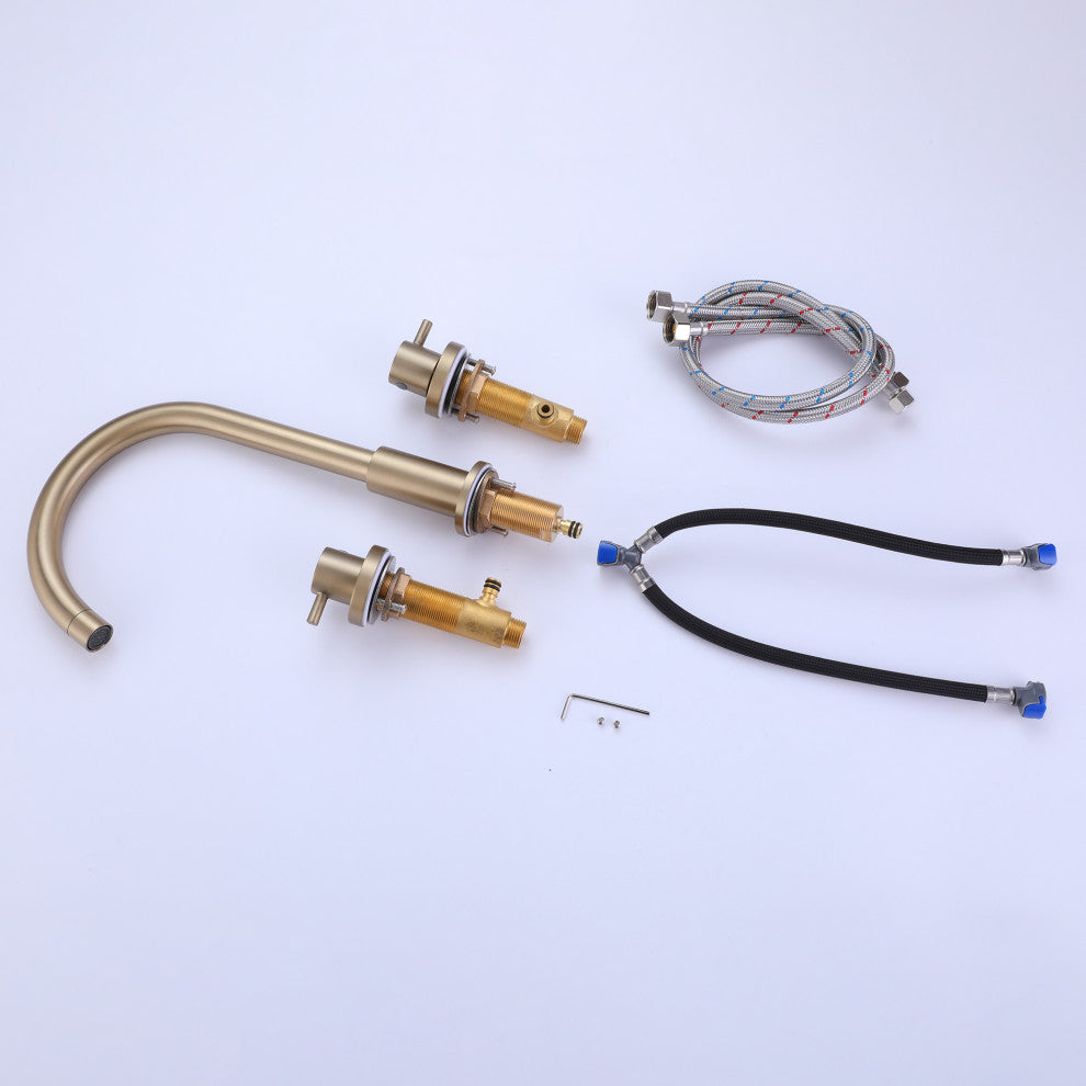 Deck Mounted Dual Handles Widespread Bathroom Faucet, Brushed Gold