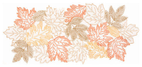 Autumn Leaves  Embroidered Cutwork 16 by 36-Inch Table Runner, White