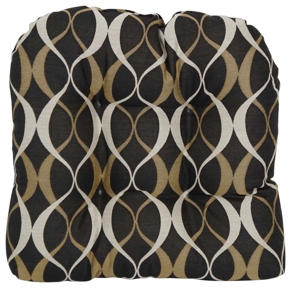 19" U-Shaped Premium Outdoor Tufted Dining Chair Cushions, Set of 2, Duo Noir