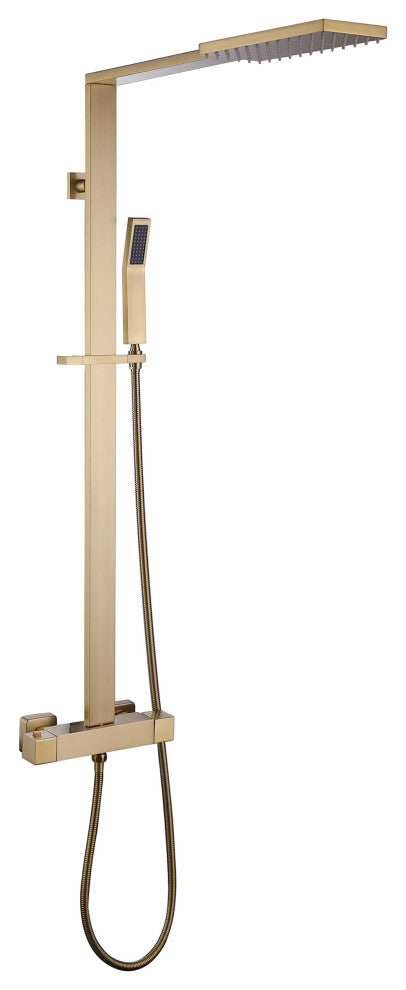 Luxury Double Function Thermostatic Shower System With Rough-In Valve, Brushed Gold