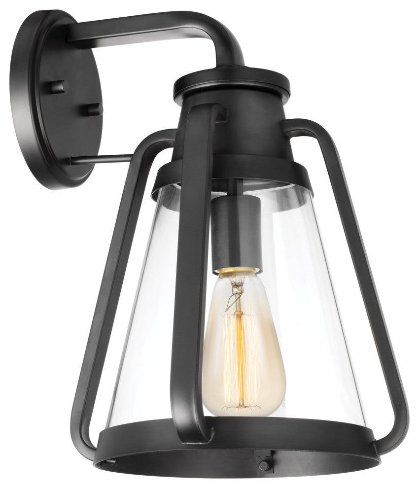 Everett 1-Light Large Wall Sconce, Matte Black With Clear Glass