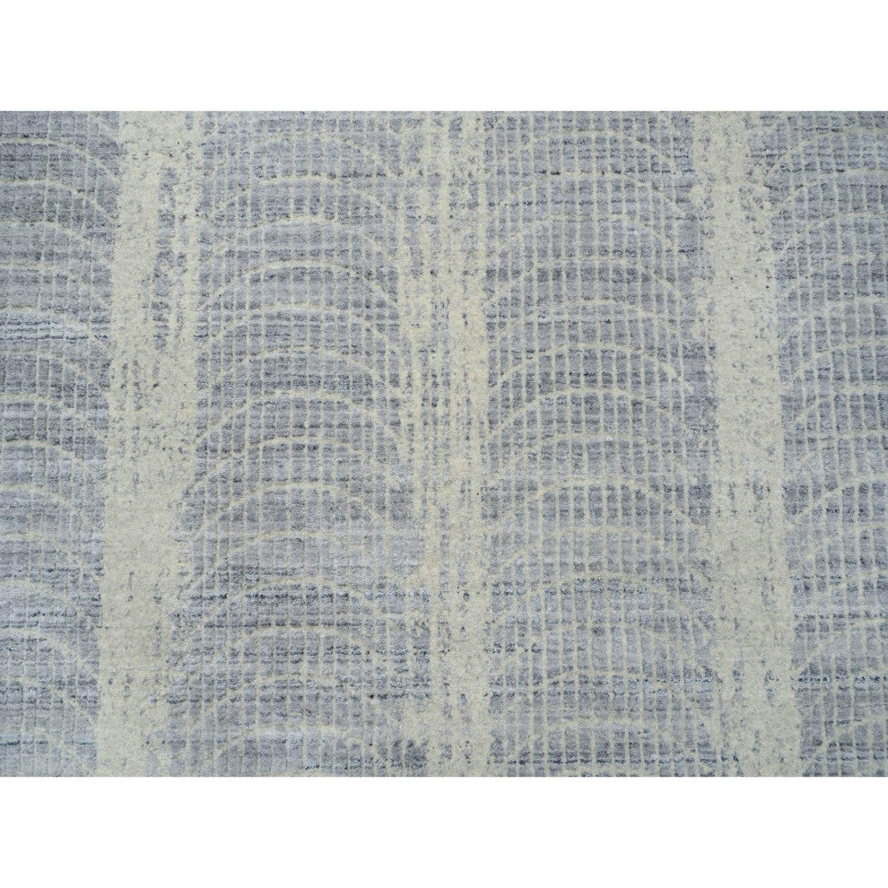 Gray, Jacquard Hand Loomed, Wool and Plant Based Silk, Rug, 6'0" x 9'0"