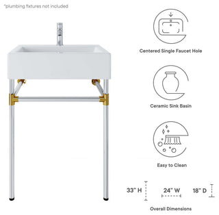 Redeem 24" Silver Stainless Steel Wall-Mount Bathroom Vanity, Silver White