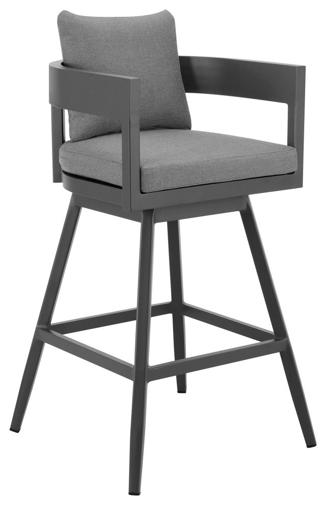 Menorca Outdoor Patio Swivel Counter Stool, Aluminum With Gray Cushions