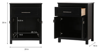 24" Wide Bathroom Storage Freestanding Cabinet, Black