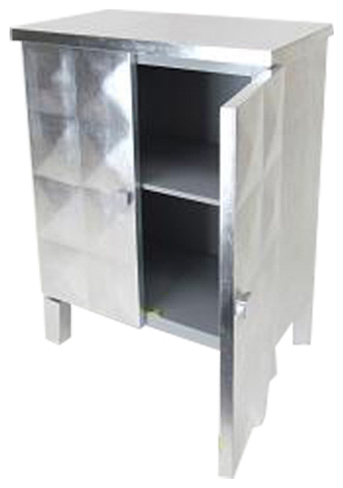 2 Doors Wooden Cabinet with Leaf Coating and Bulged Texture, Silver