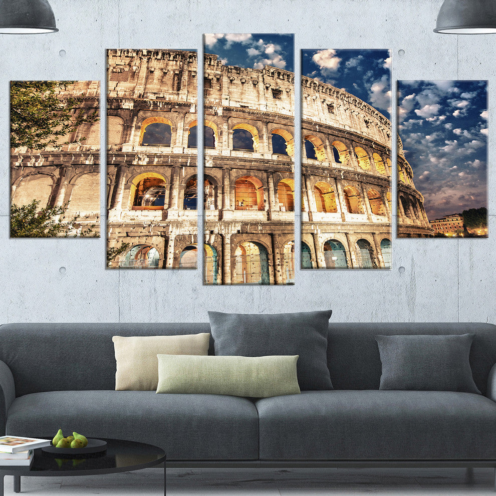 Wonderful Coliseum at Dusk, Landscape Canvas Art Print, 60"x32", 5 Panels