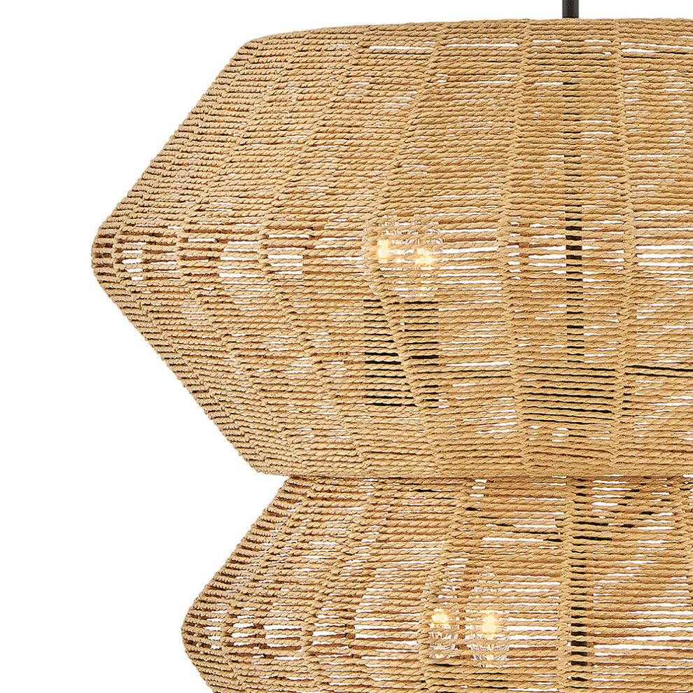 Hinkley Luca Extra Large Multi Tier Chandelier, Black With Camel Rattan Shade