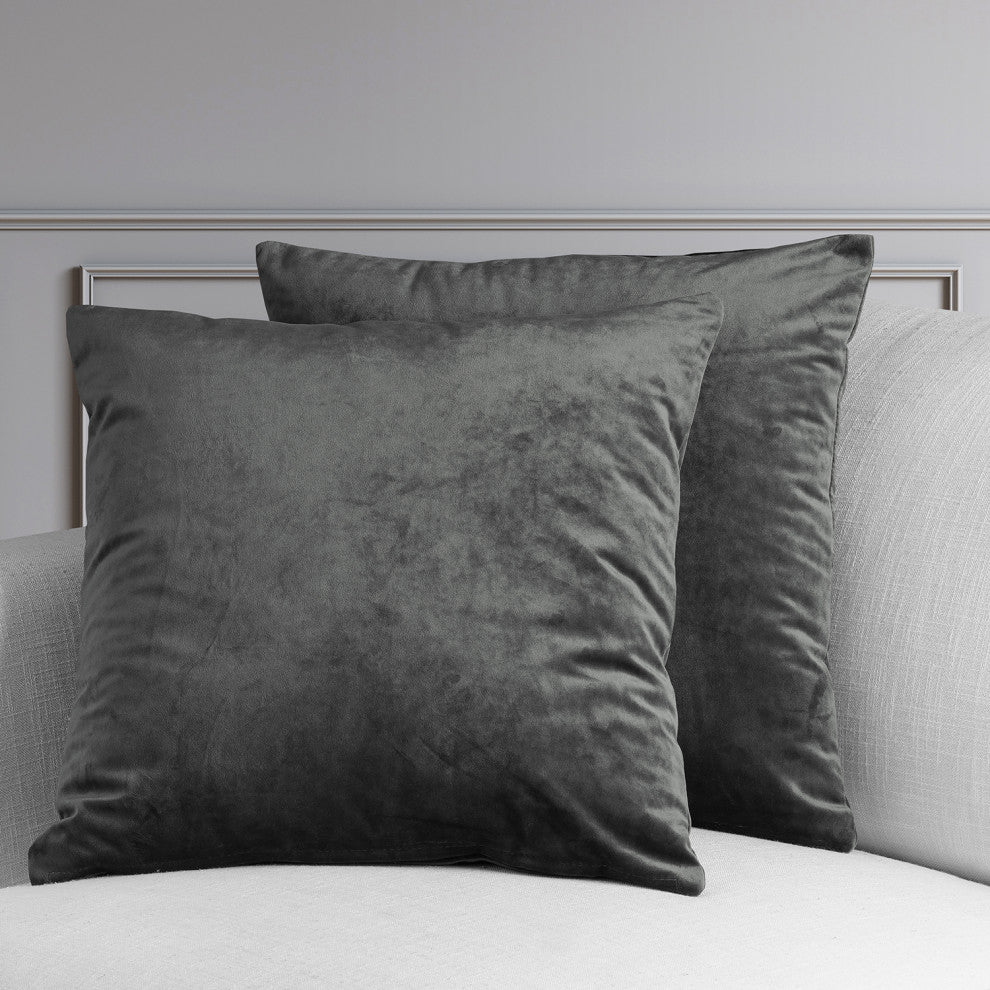 Heritage Plush Velvet Cushion Cover Pair, Pepper Grey, 18w X 18l