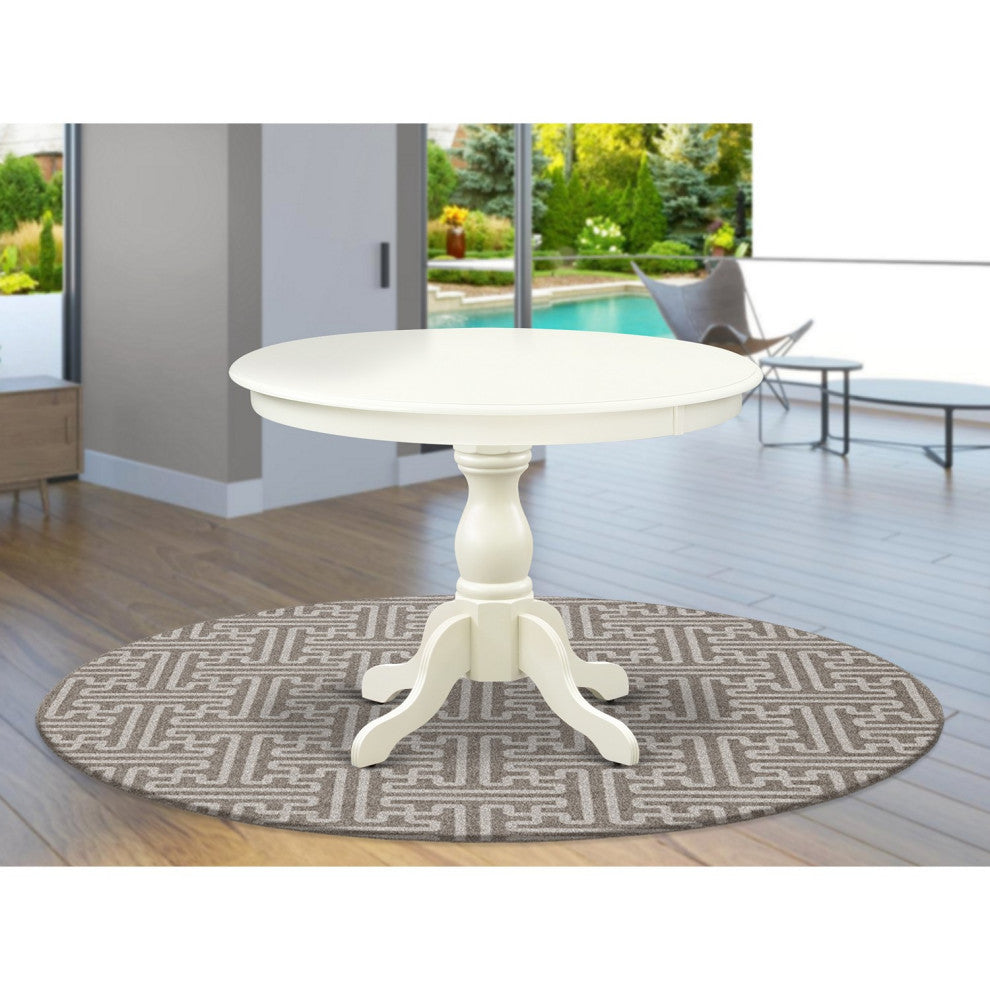Dining Table, Linen White Top Surface, Asian Wood Pedestal Legs Linen White