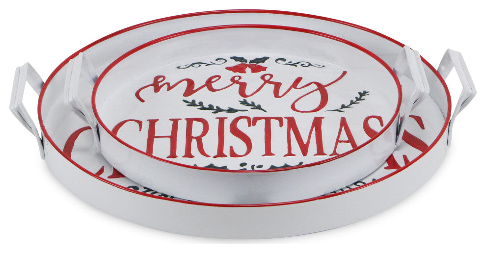 2-Piece Merry Christmas Trays With Side Handles