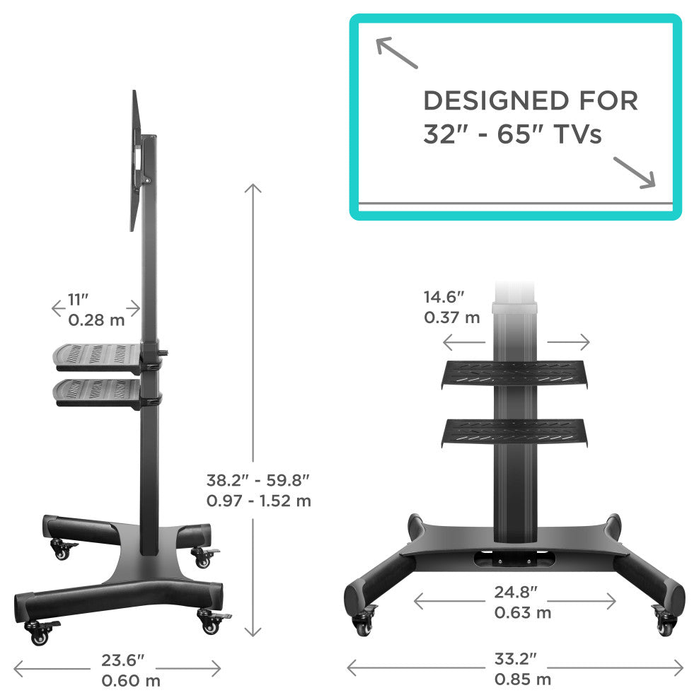 ONKRON Mobile TV Stand with Wheels for 32-65 Inch TVs up to 72 lbs Portable