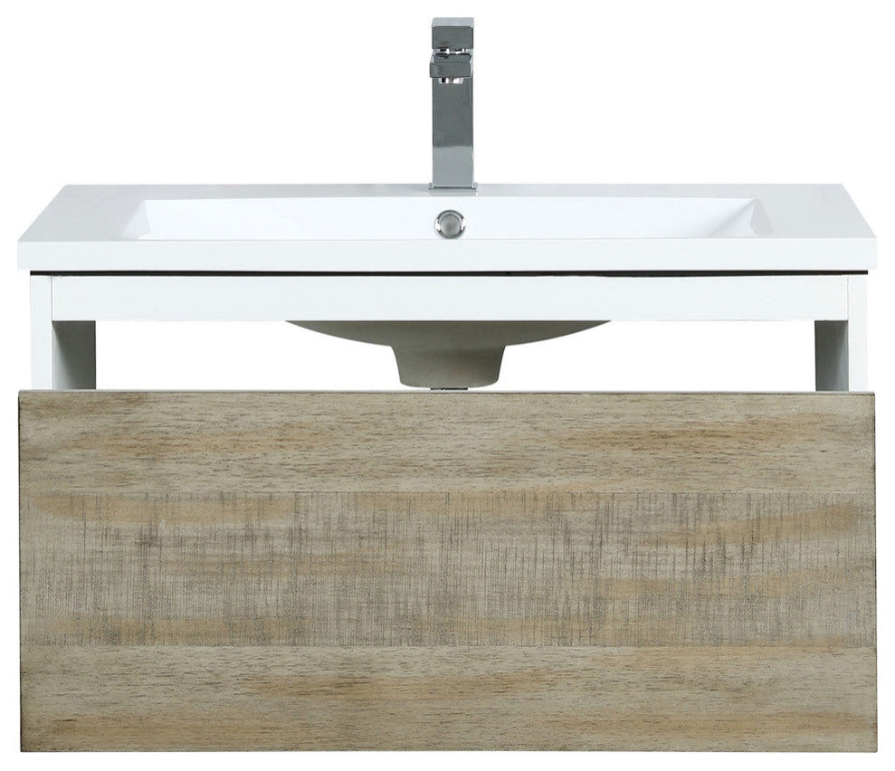 Scopi 30 Rustic Acacia Vanity, Acrylic Top With Sink, Gun Metal Faucet Set