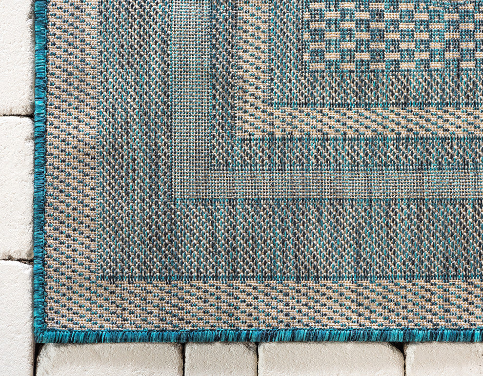 Unique Loom Teal Soft Border Outdoor 5' 0 x 8' 0 Area Rug
