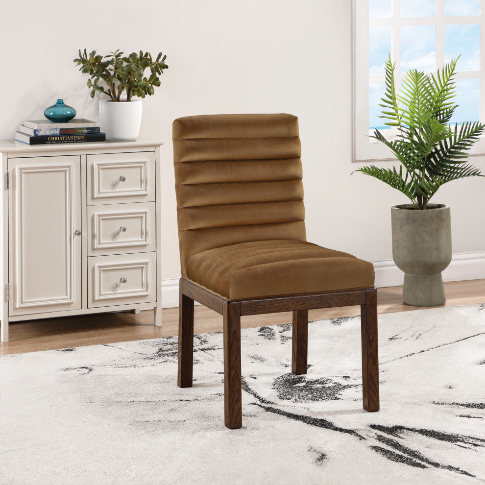 Evelyn Upholstered Dining Chair, Saddle, Velvet, Walnut Finish