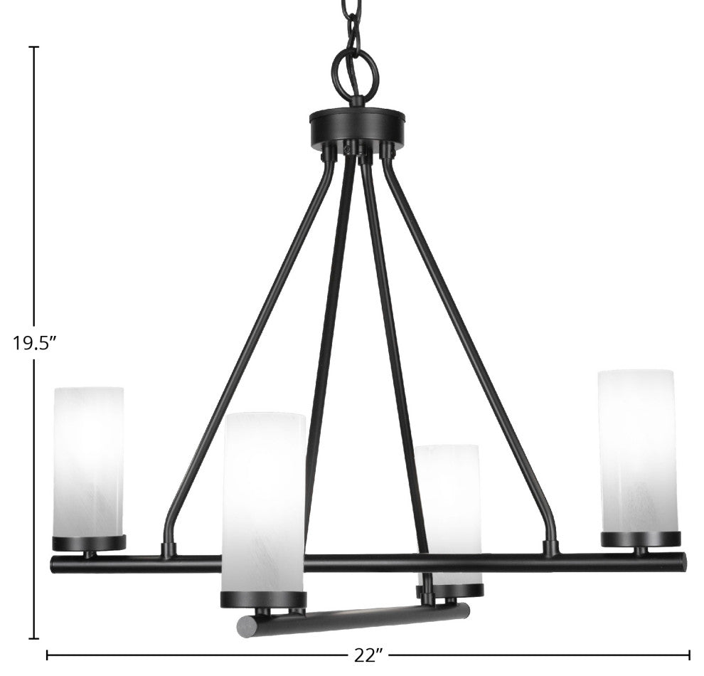 Trinity 4 Light Chandelier Shown, Matte Black Finish, 2.5" White Marble Glass